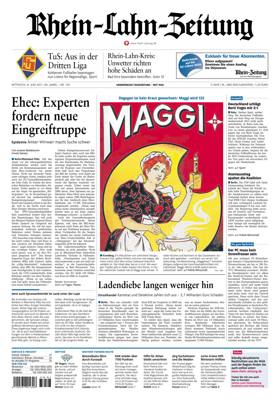 Rhein-Lahn-Zeitung vom Mittwoch, 08.06.2011