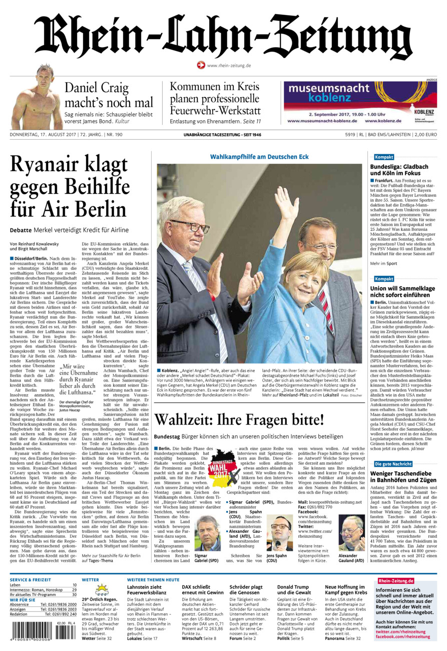 Rhein-Lahn-Zeitung vom Donnerstag, 17.08.2017