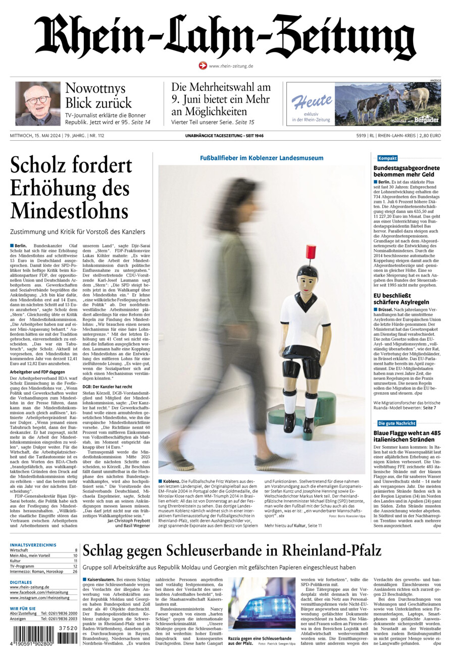 Rhein-Lahn-Zeitung vom Mittwoch, 15.05.2024