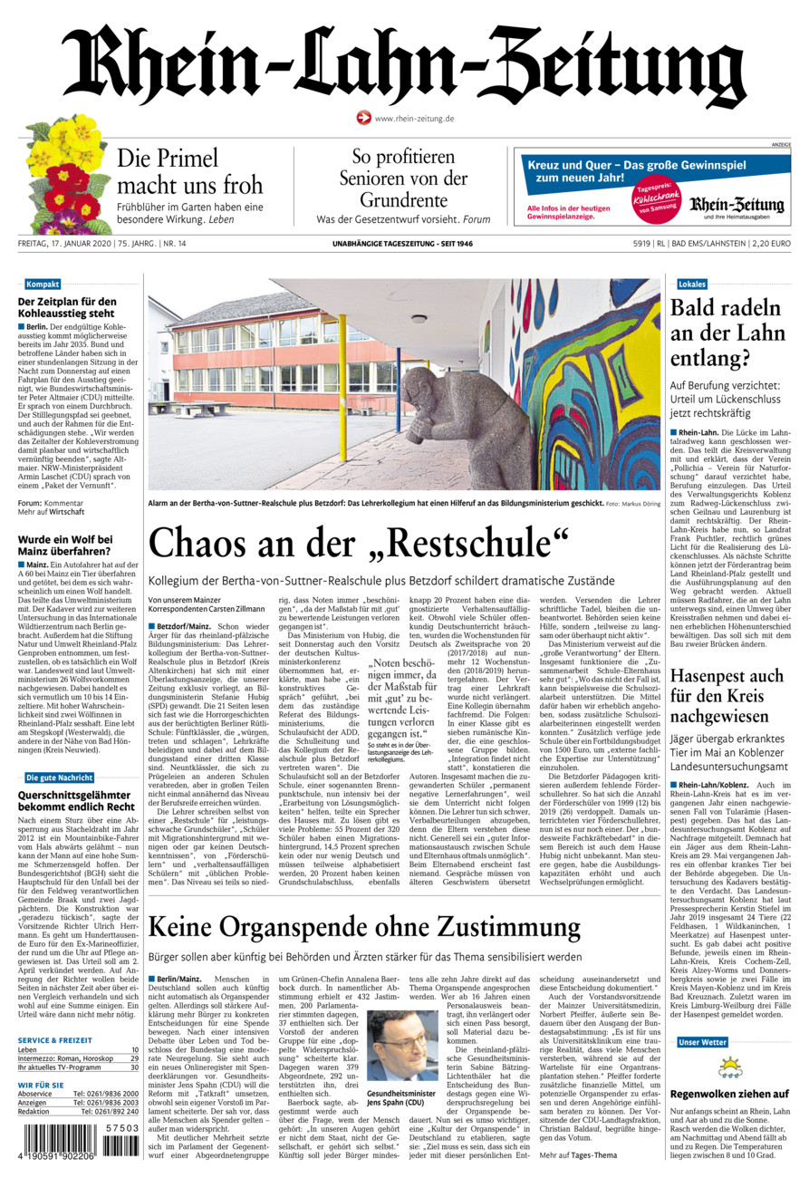 Rhein-Lahn-Zeitung vom Freitag, 17.01.2020