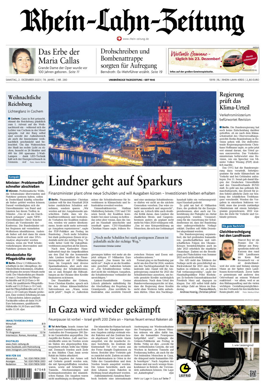 Rhein-Lahn-Zeitung vom Samstag, 02.12.2023