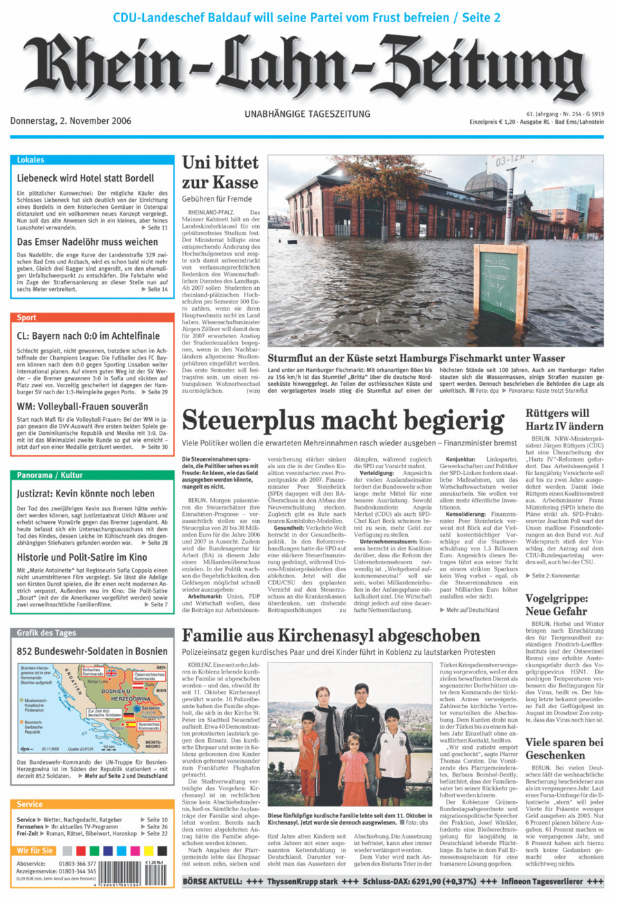 Rhein-Lahn-Zeitung vom Donnerstag, 02.11.2006