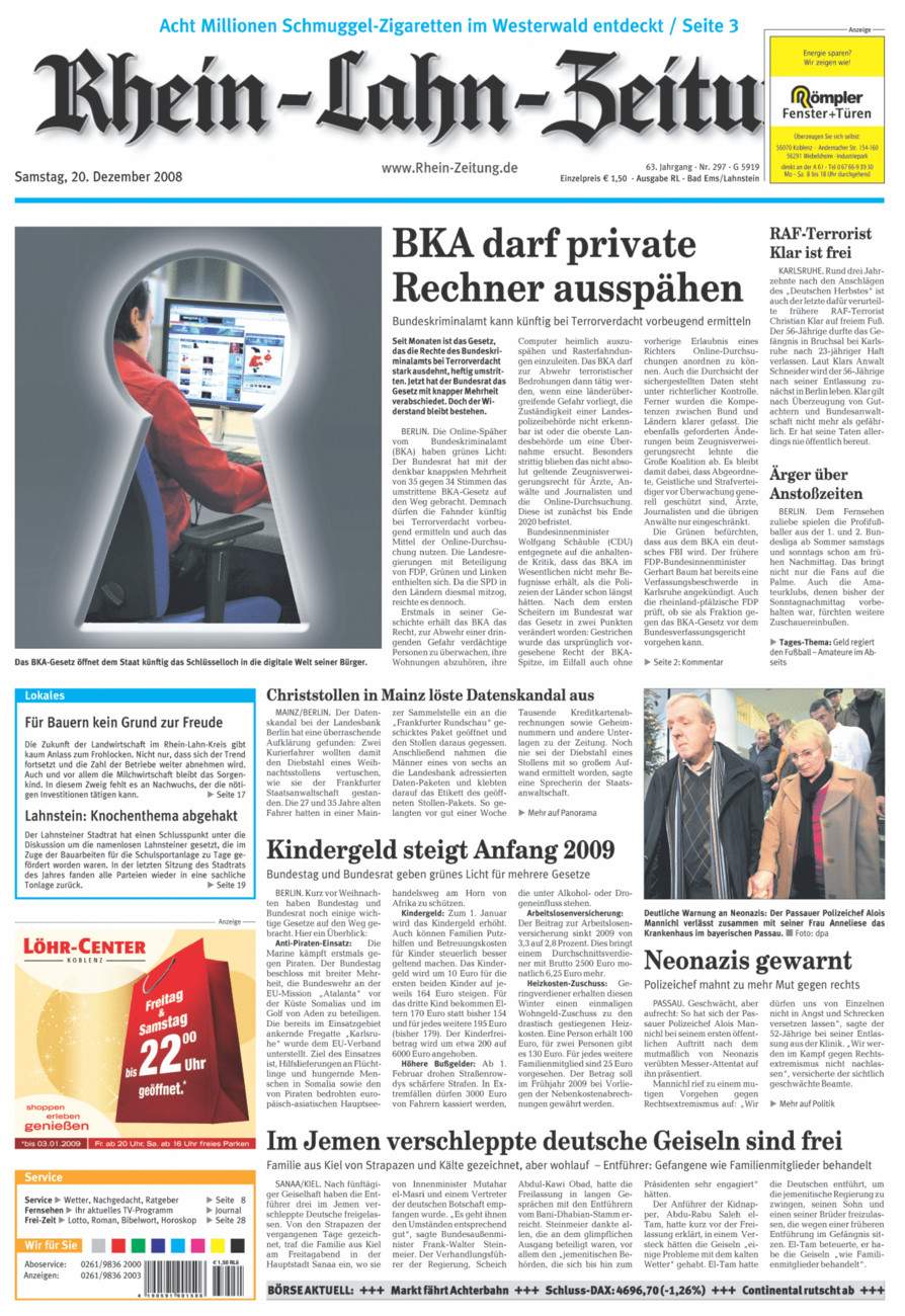 Rhein-Lahn-Zeitung vom Samstag, 20.12.2008