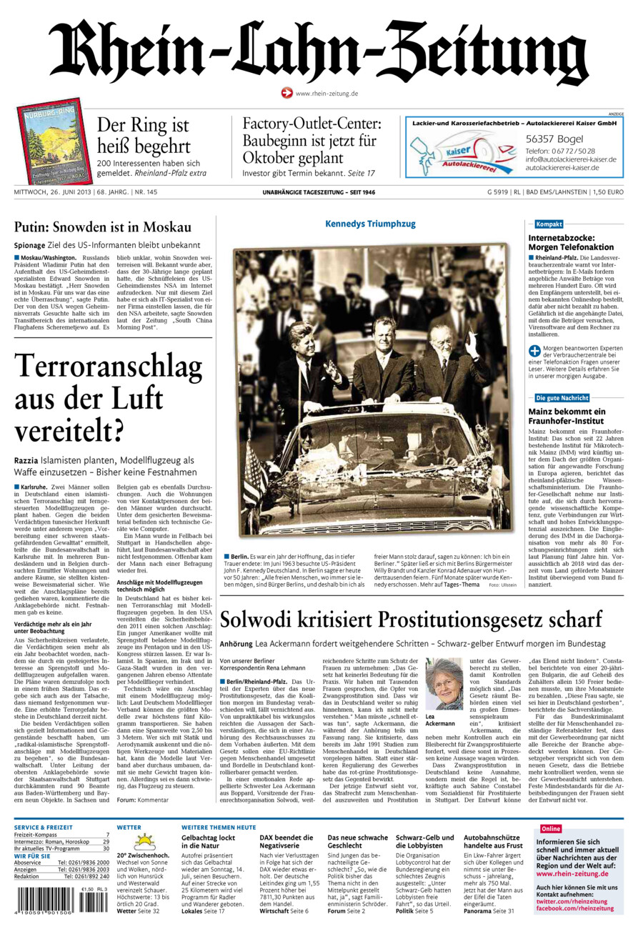 Rhein-Lahn-Zeitung vom Mittwoch, 26.06.2013