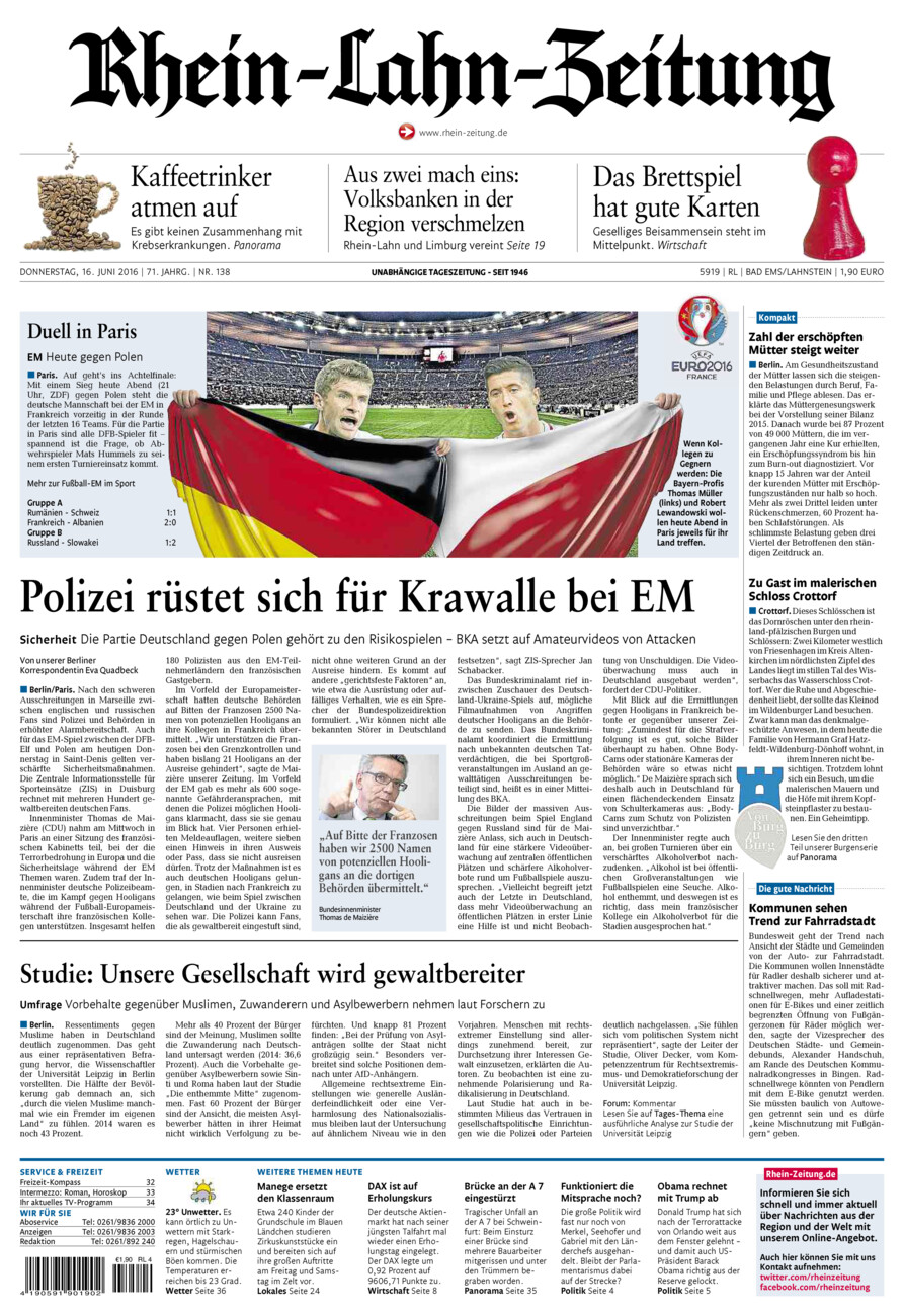 Rhein-Lahn-Zeitung vom Donnerstag, 16.06.2016