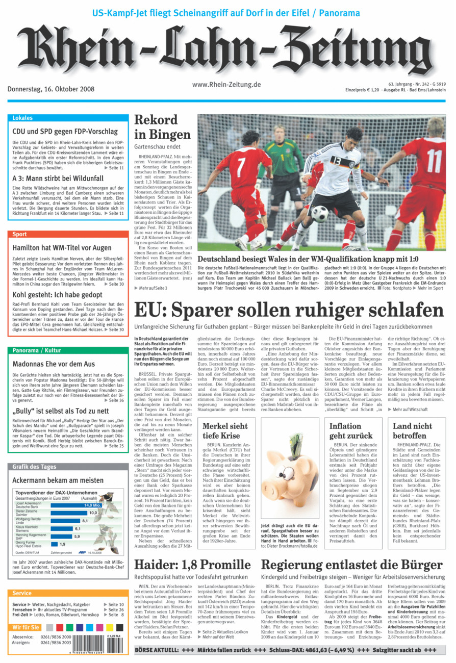 Rhein-Lahn-Zeitung vom Donnerstag, 16.10.2008