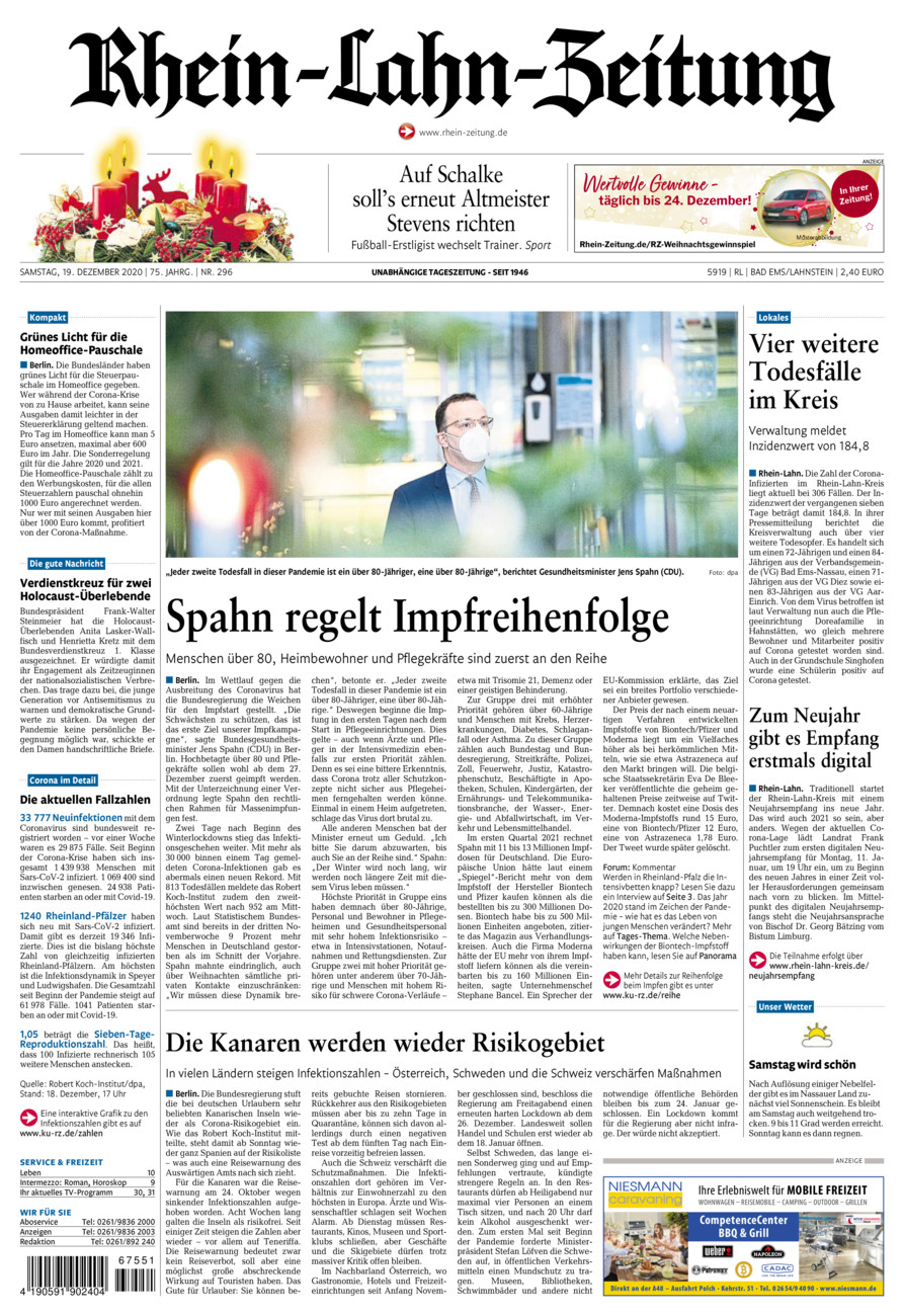 Rhein-Lahn-Zeitung vom Samstag, 19.12.2020