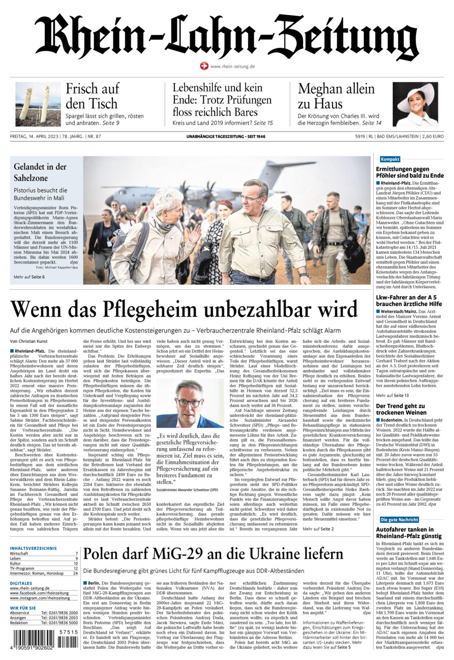 Rhein-Lahn-Zeitung vom Freitag, 14.04.2023