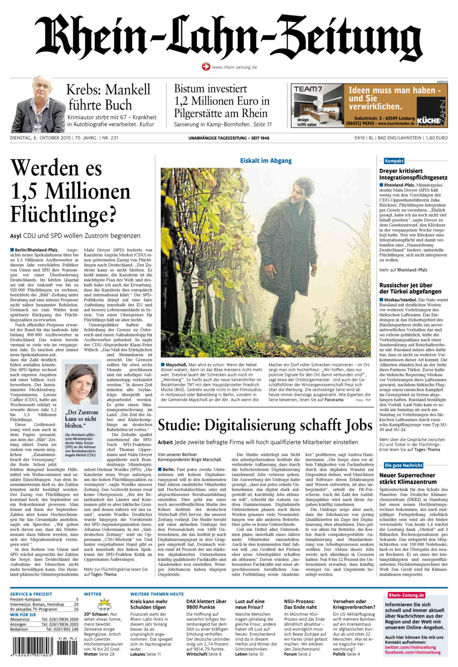 Rhein-Lahn-Zeitung vom Dienstag, 06.10.2015