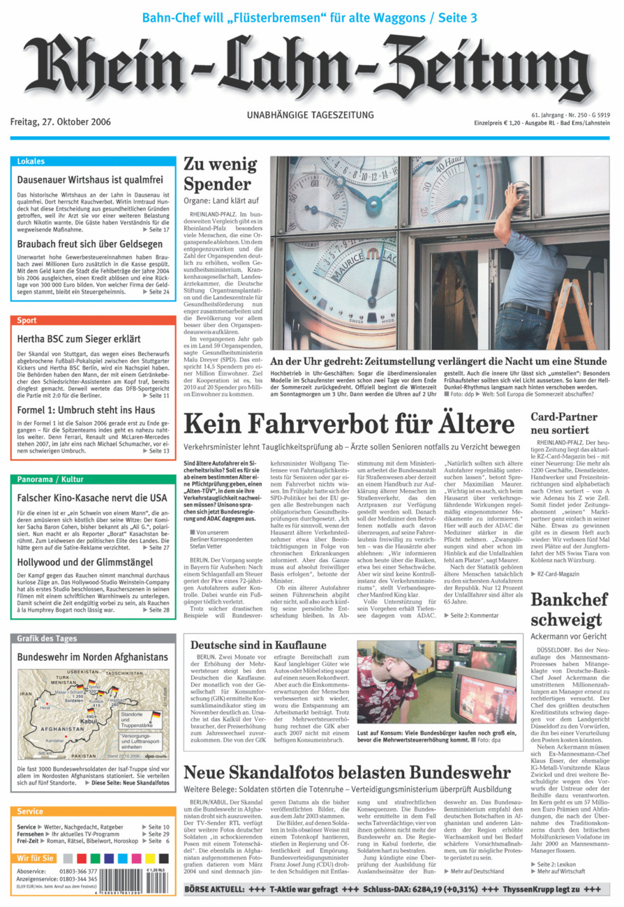 Rhein-Lahn-Zeitung vom Freitag, 27.10.2006