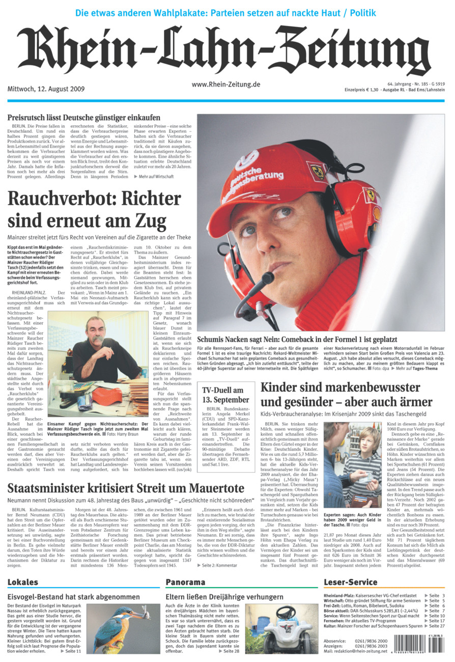 Rhein-Lahn-Zeitung vom Mittwoch, 12.08.2009
