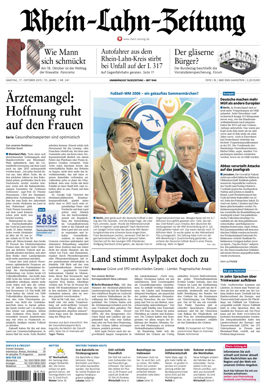 Rhein-Lahn-Zeitung vom Samstag, 17.10.2015
