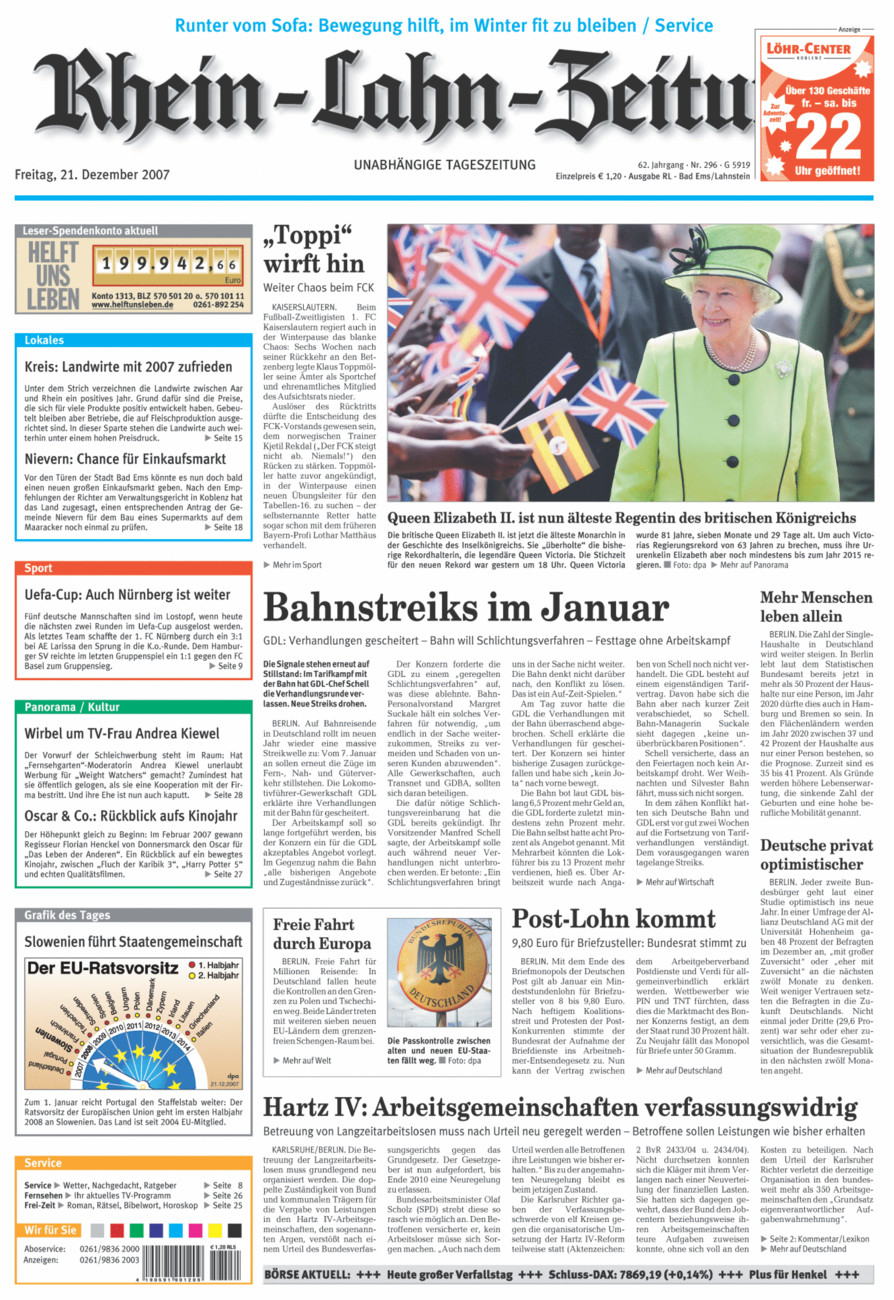 Rhein-Lahn-Zeitung vom Freitag, 21.12.2007