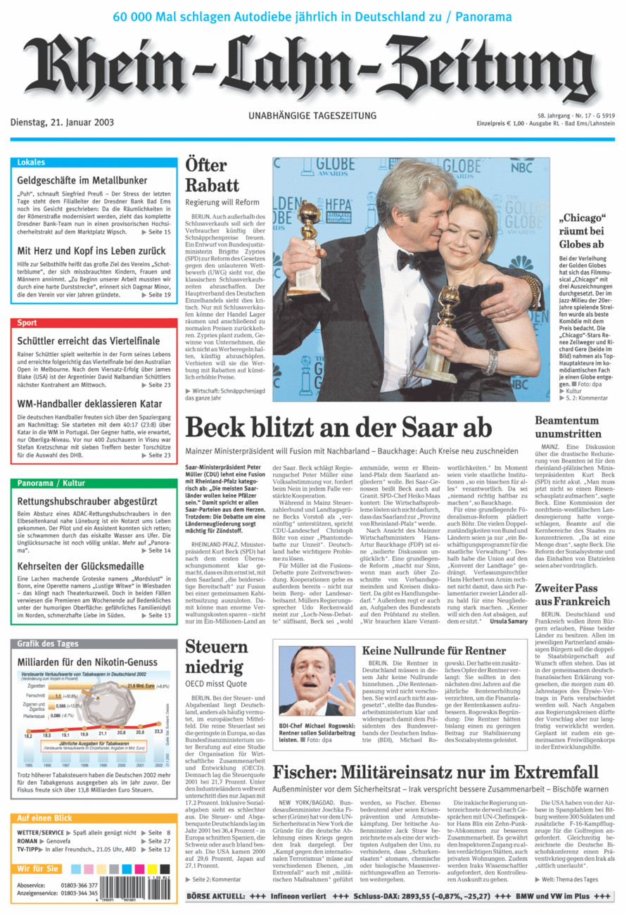 Rhein-Lahn-Zeitung vom Dienstag, 21.01.2003