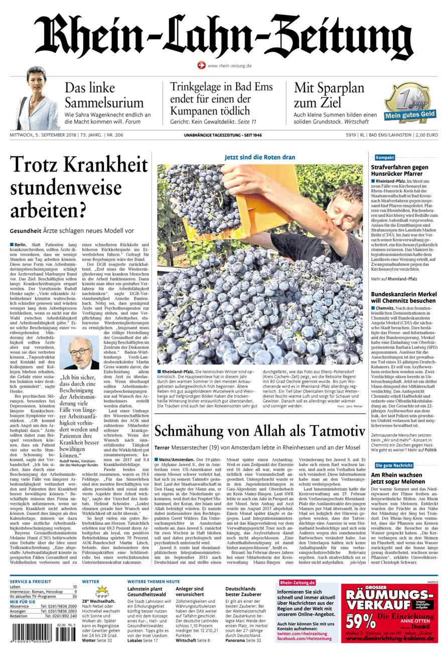 Rhein-Lahn-Zeitung vom Mittwoch, 05.09.2018