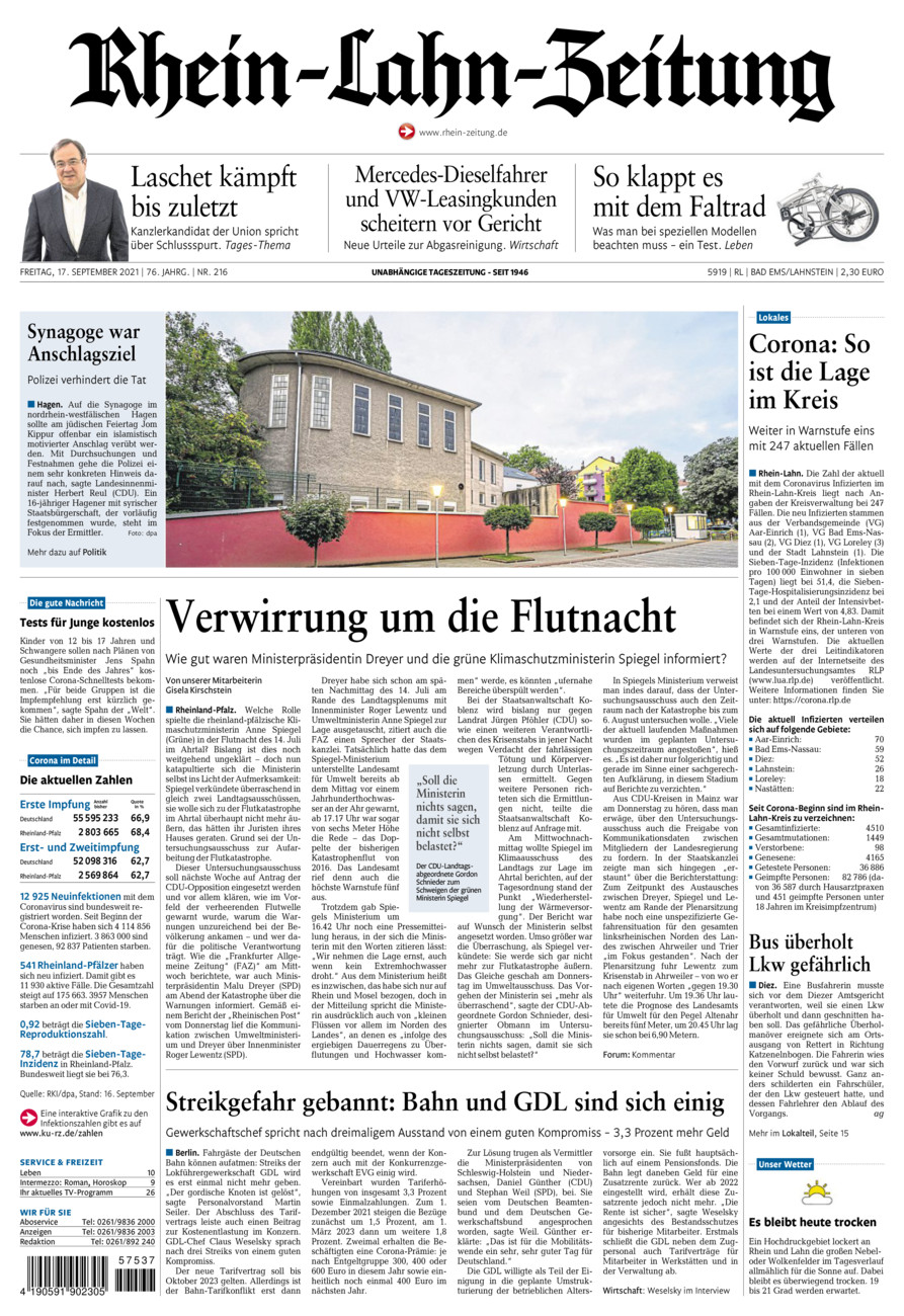 Rhein-Lahn-Zeitung vom Freitag, 17.09.2021