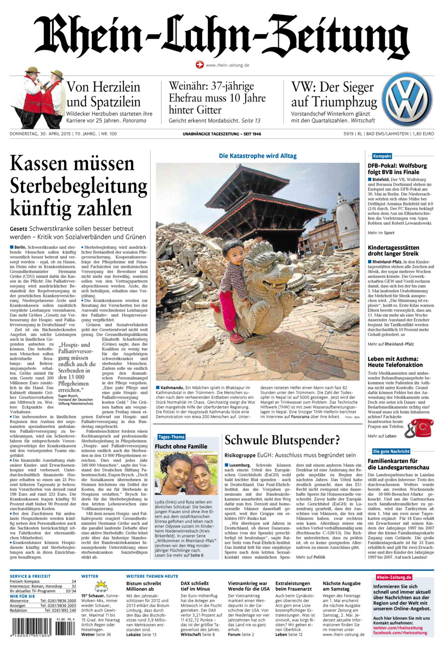 Rhein-Lahn-Zeitung vom Donnerstag, 30.04.2015