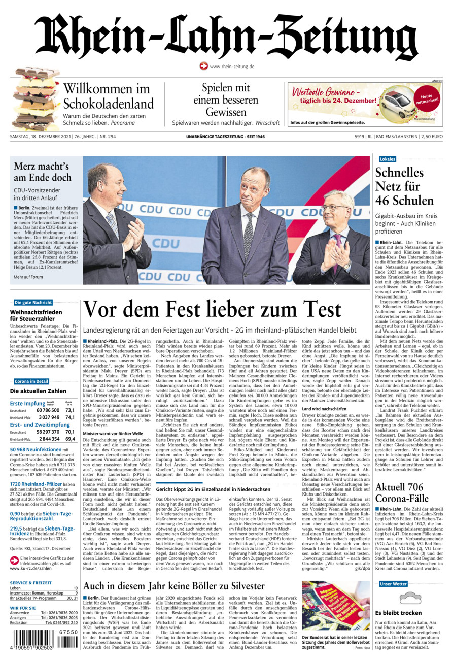Rhein-Lahn-Zeitung vom Samstag, 18.12.2021