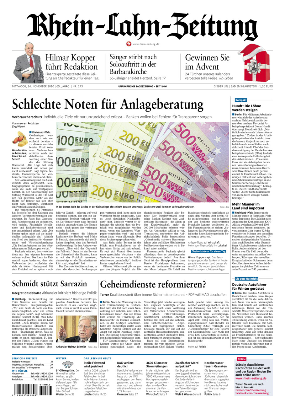 Rhein-Lahn-Zeitung vom Mittwoch, 24.11.2010