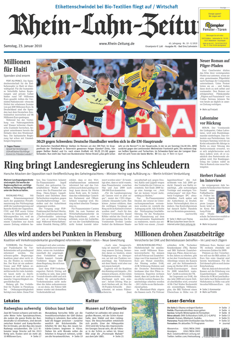 Rhein-Lahn-Zeitung vom Samstag, 23.01.2010
