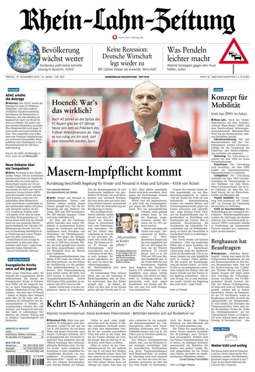 Rhein-Lahn-Zeitung vom Freitag, 15.11.2019