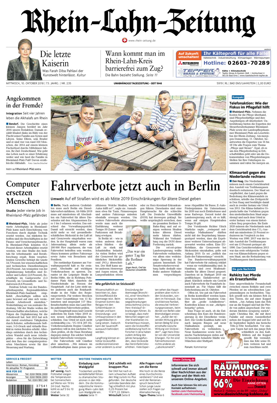 Rhein-Lahn-Zeitung vom Mittwoch, 10.10.2018