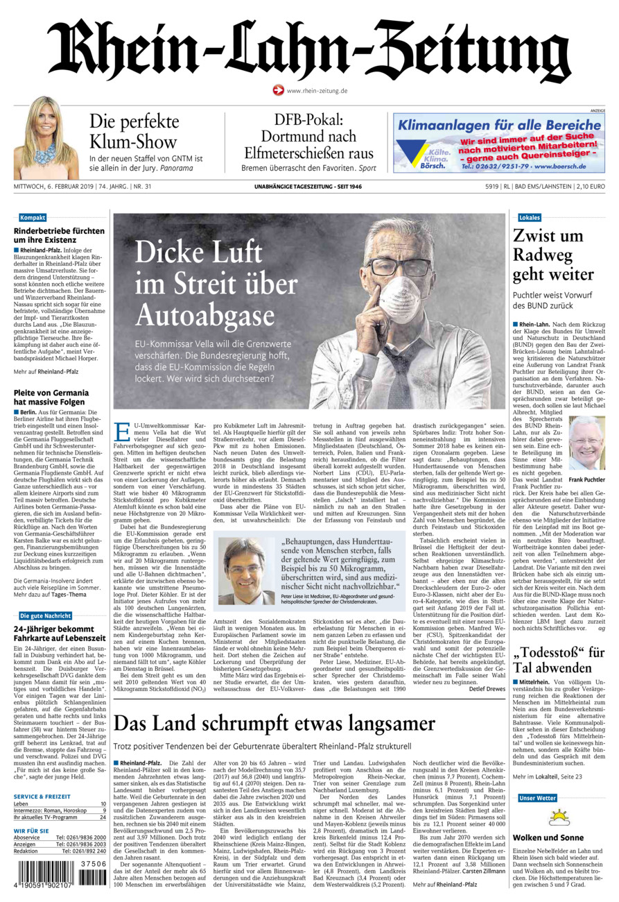 Rhein-Lahn-Zeitung vom Mittwoch, 06.02.2019