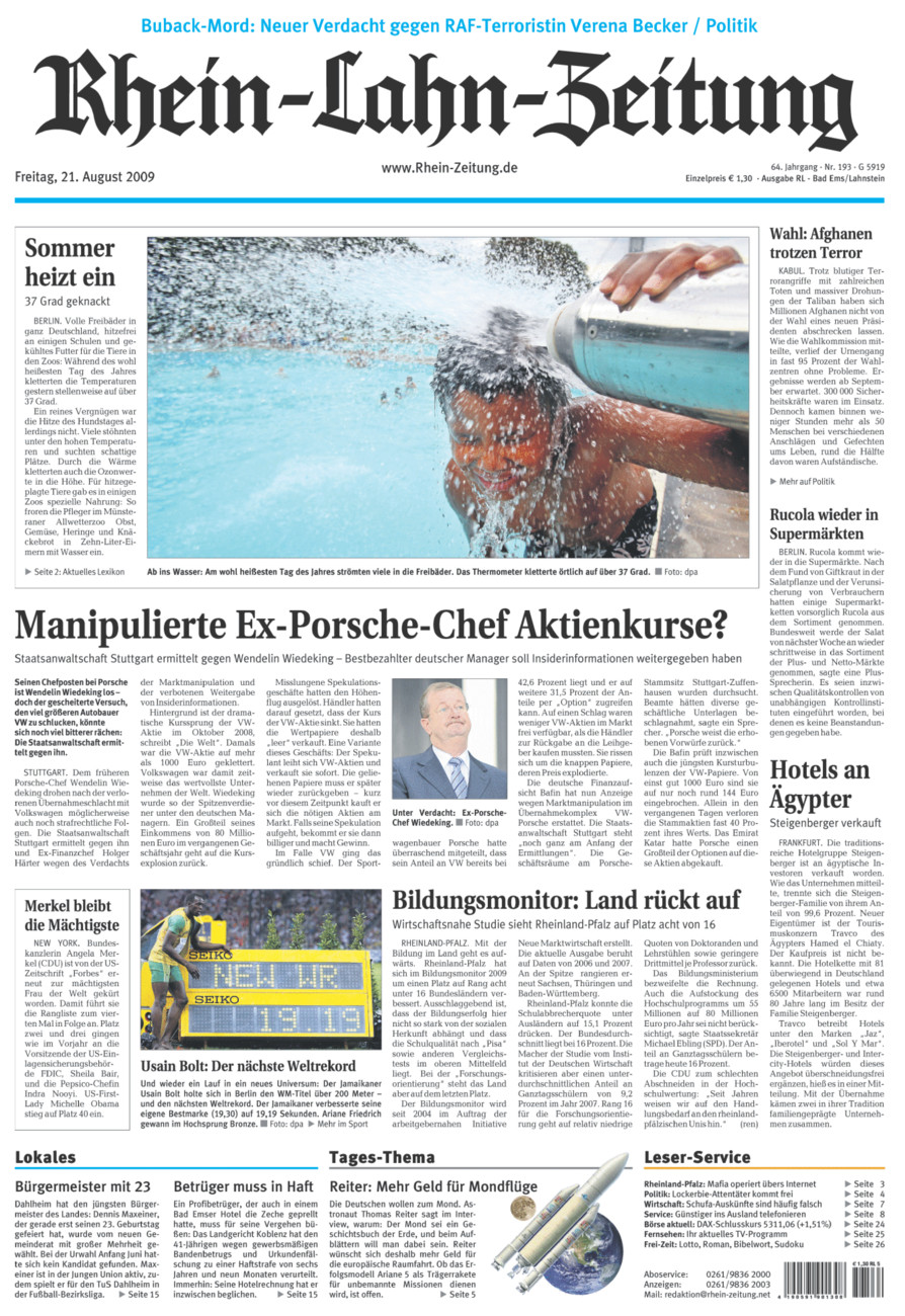 Rhein-Lahn-Zeitung vom Freitag, 21.08.2009