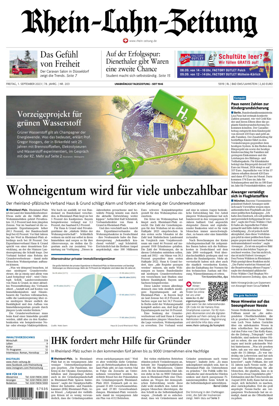 Rhein-Lahn-Zeitung vom Freitag, 01.09.2023