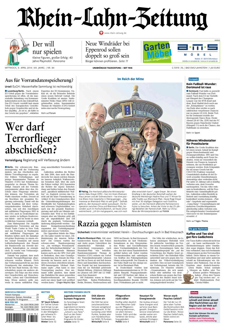 Rhein-Lahn-Zeitung vom Mittwoch, 09.04.2014