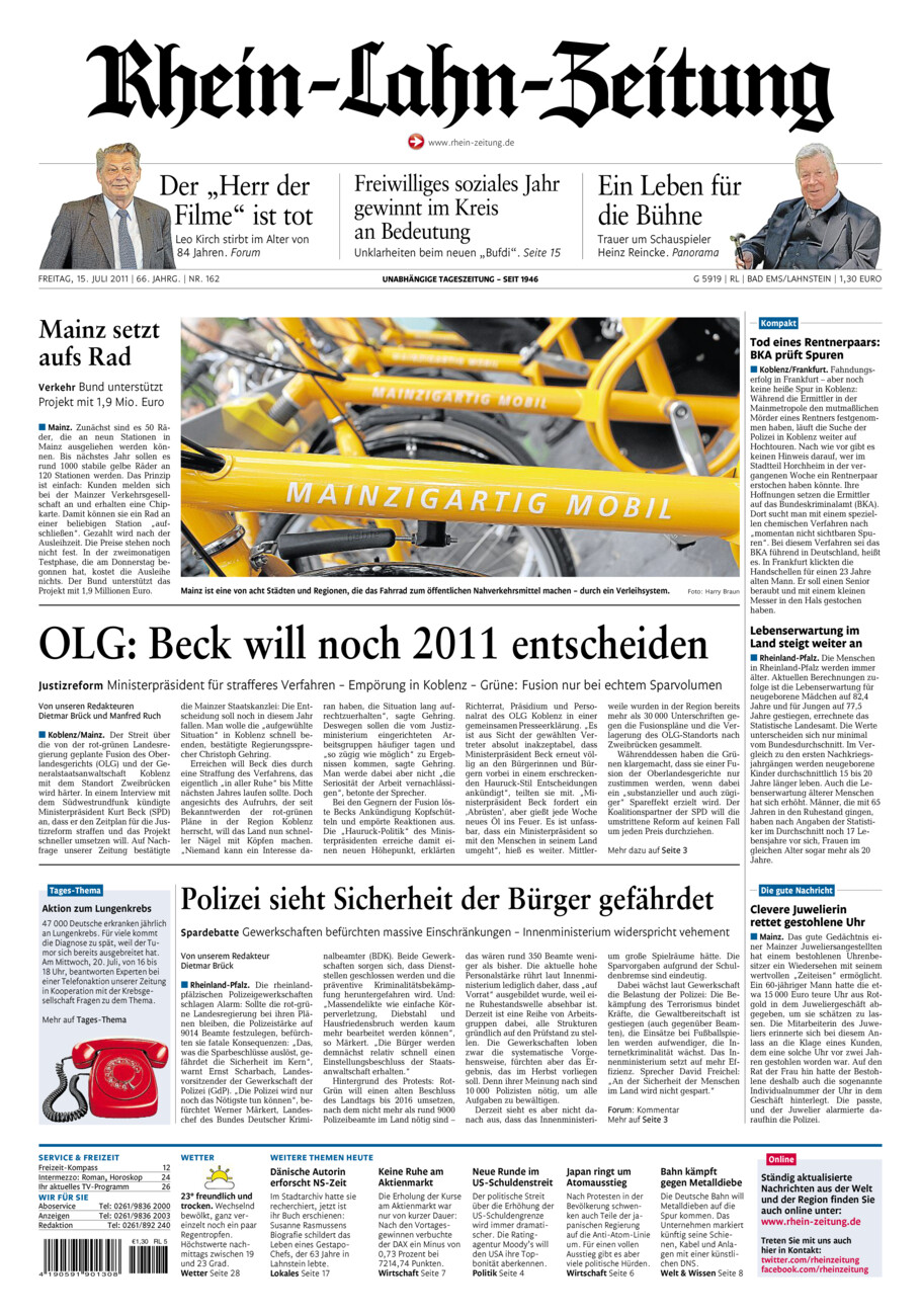 Rhein-Lahn-Zeitung vom Freitag, 15.07.2011