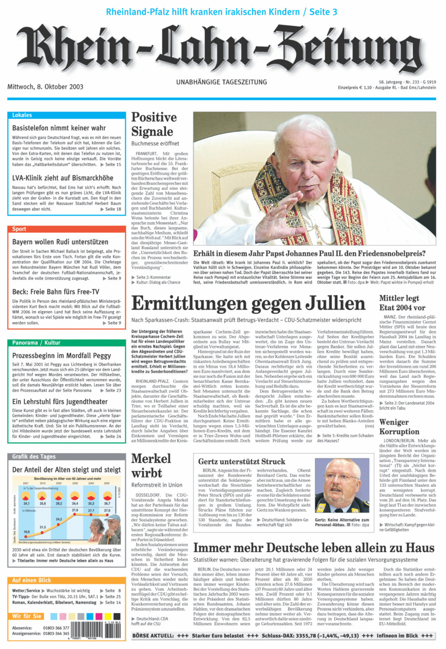 Rhein-Lahn-Zeitung vom Mittwoch, 08.10.2003