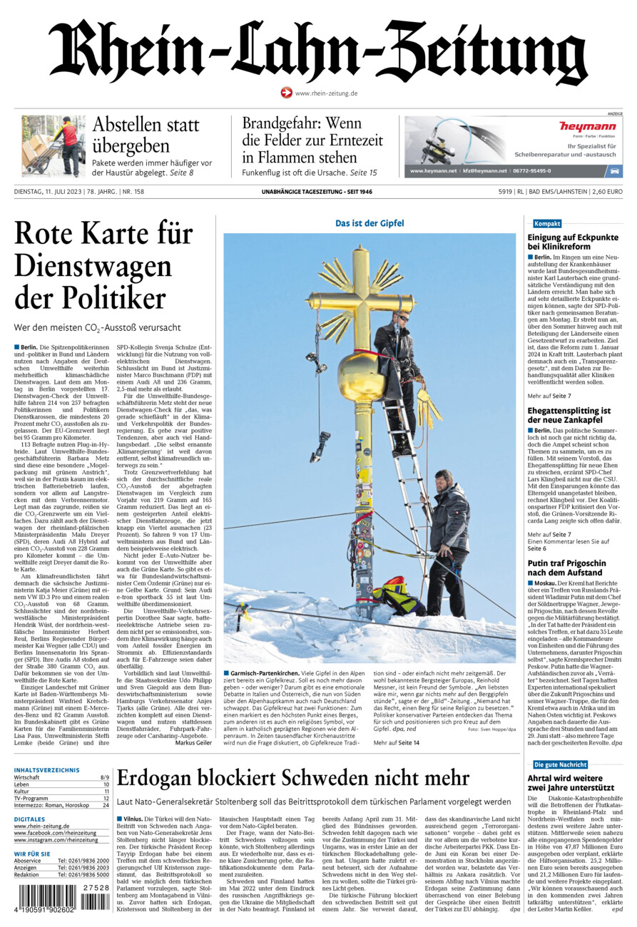 Rhein-Lahn-Zeitung vom Dienstag, 11.07.2023