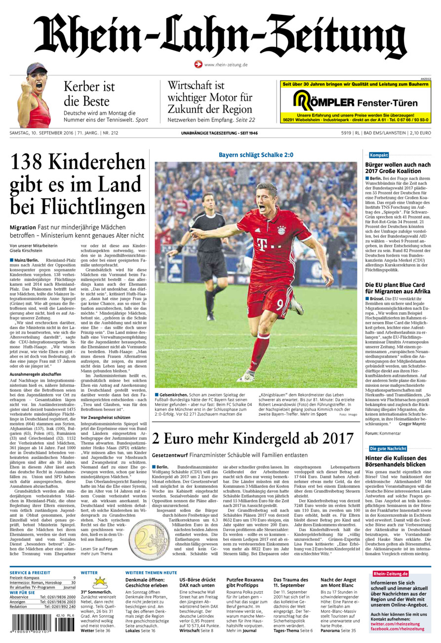 Rhein-Lahn-Zeitung vom Samstag, 10.09.2016