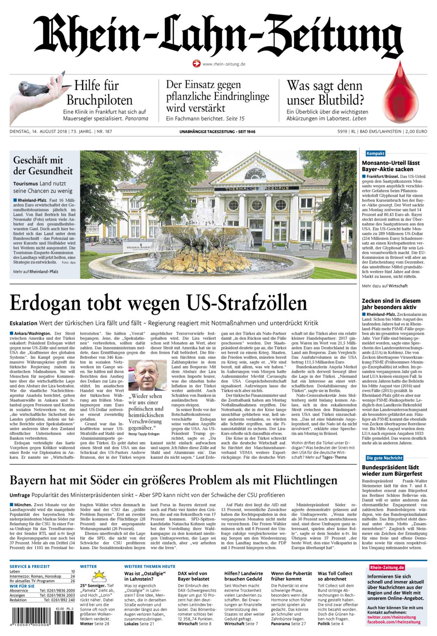 Rhein-Lahn-Zeitung vom Dienstag, 14.08.2018