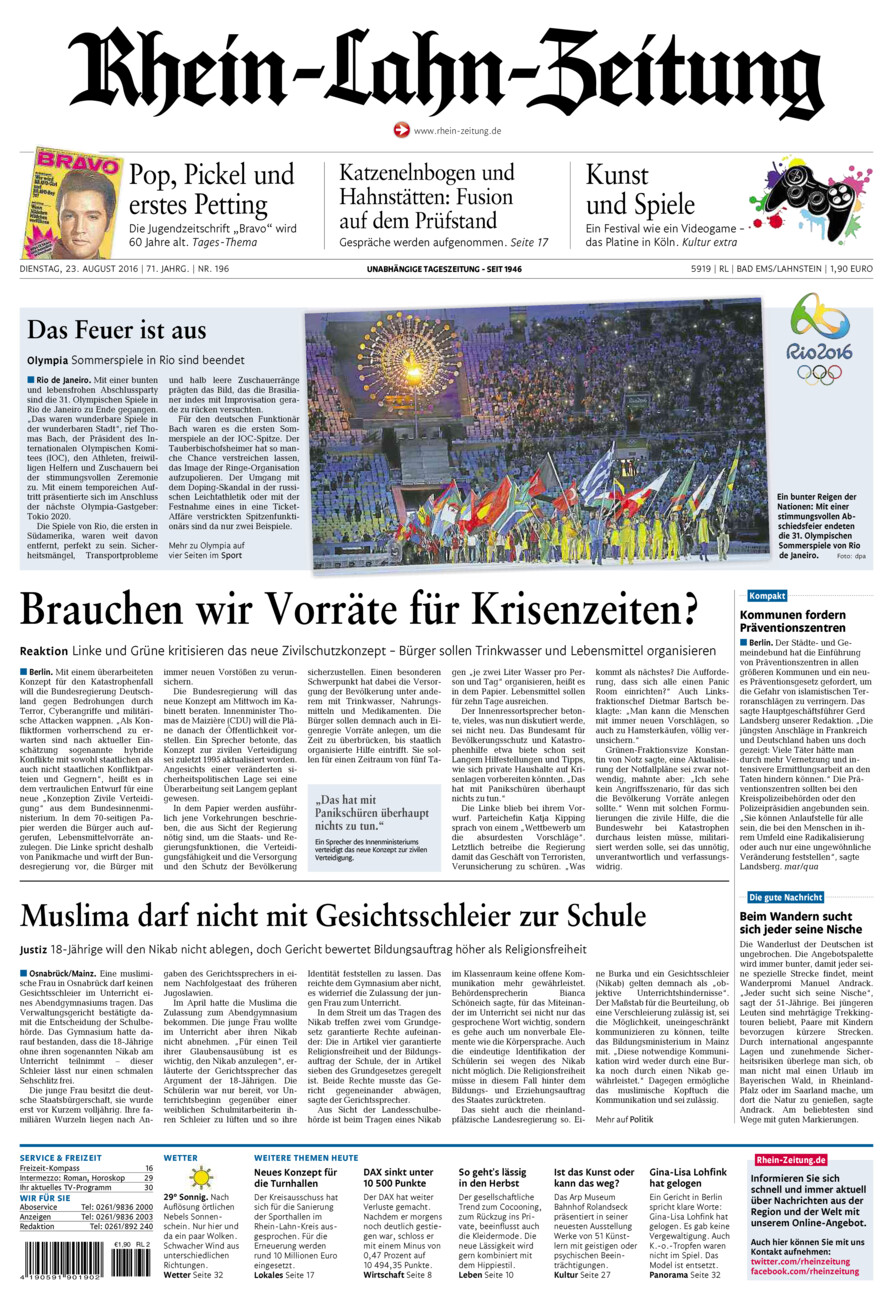 Rhein-Lahn-Zeitung vom Dienstag, 23.08.2016