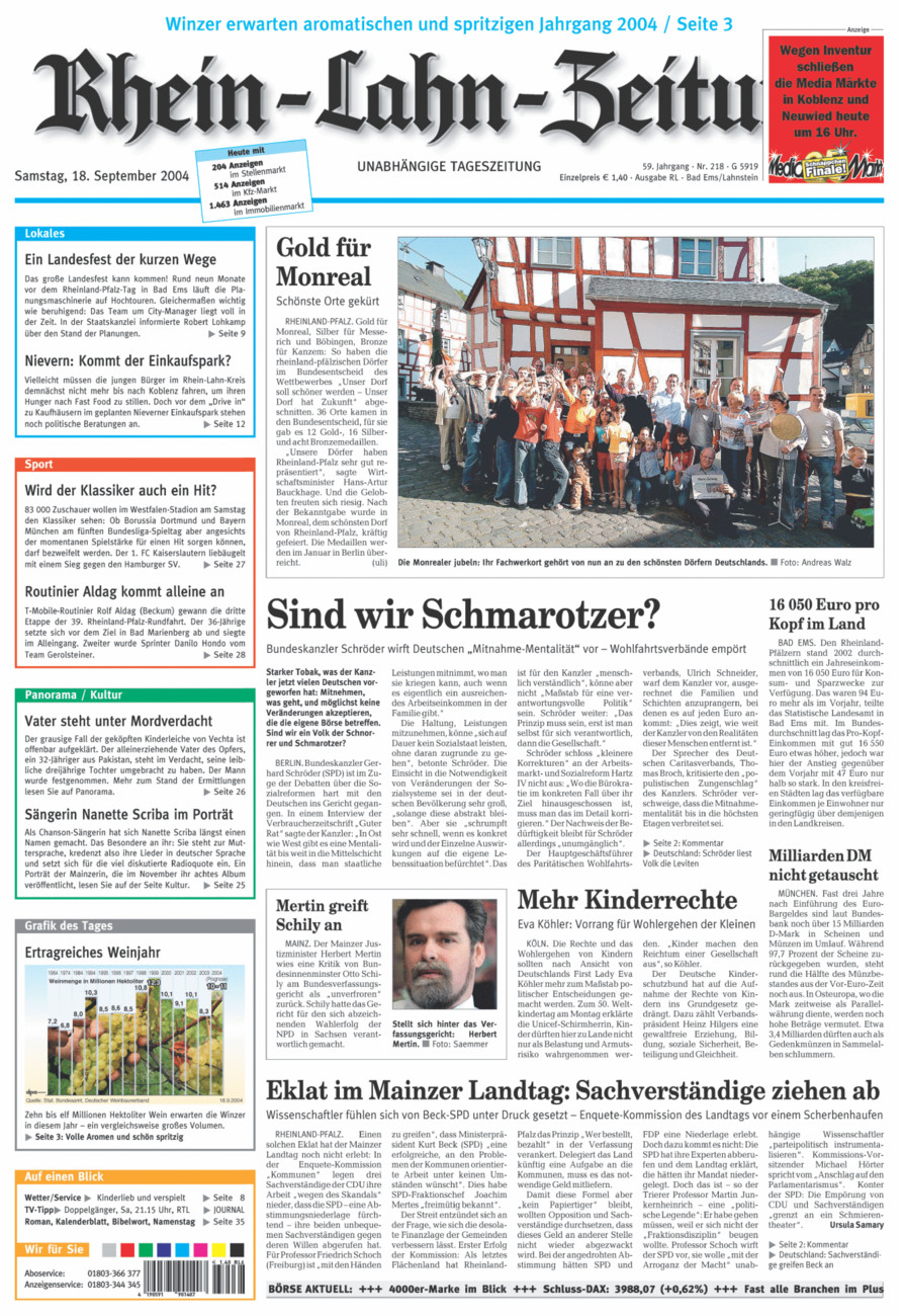 Rhein-Lahn-Zeitung vom Samstag, 18.09.2004
