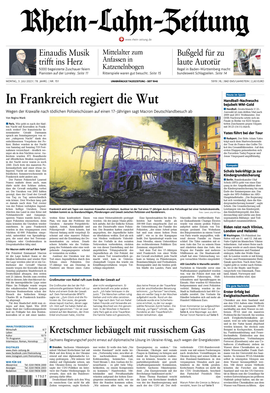 Rhein-Lahn-Zeitung vom Montag, 03.07.2023