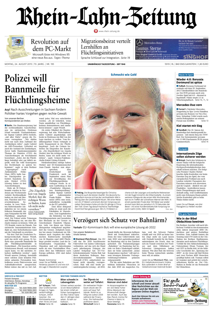Rhein-Lahn-Zeitung vom Montag, 24.08.2015