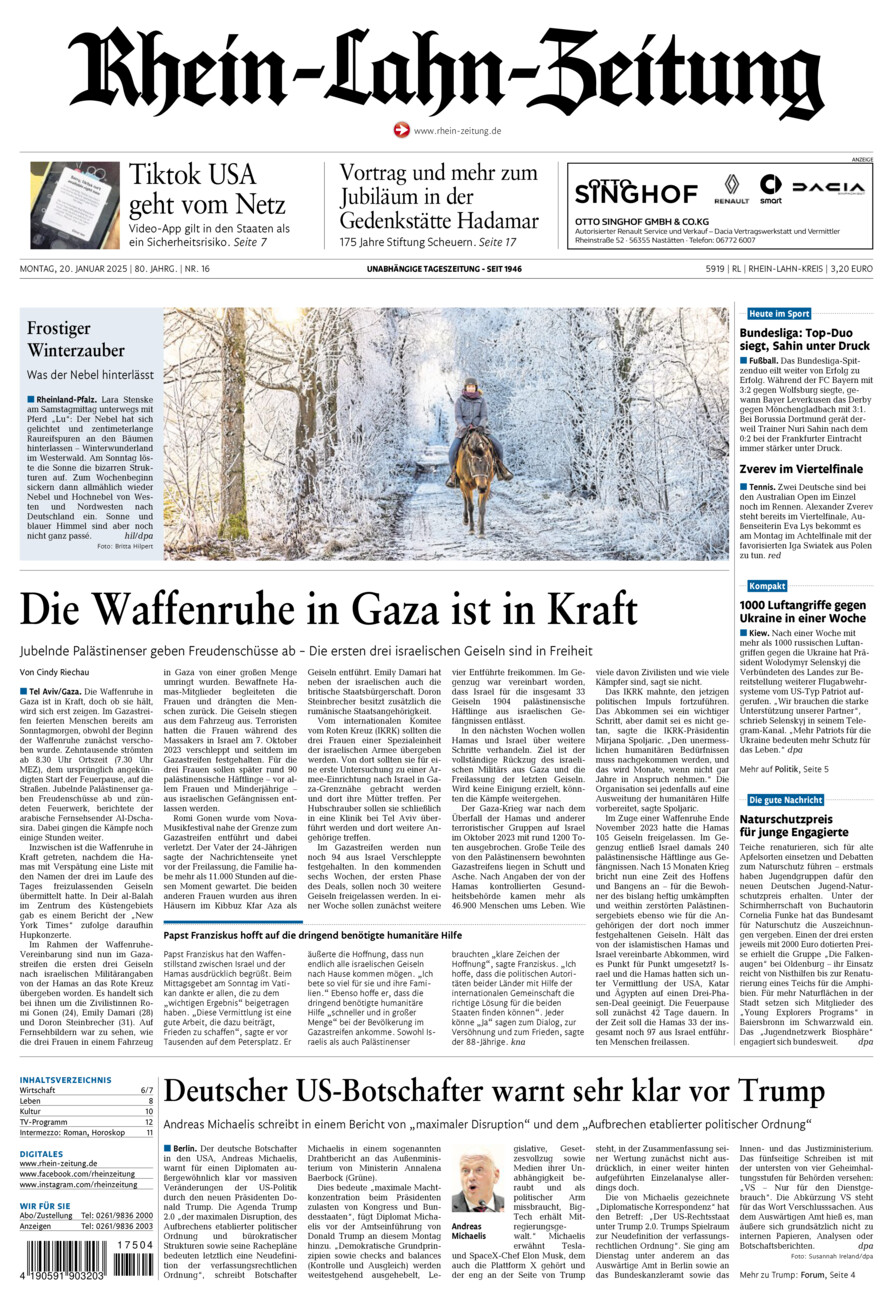 Rhein-Lahn-Zeitung vom Montag, 20.01.2025