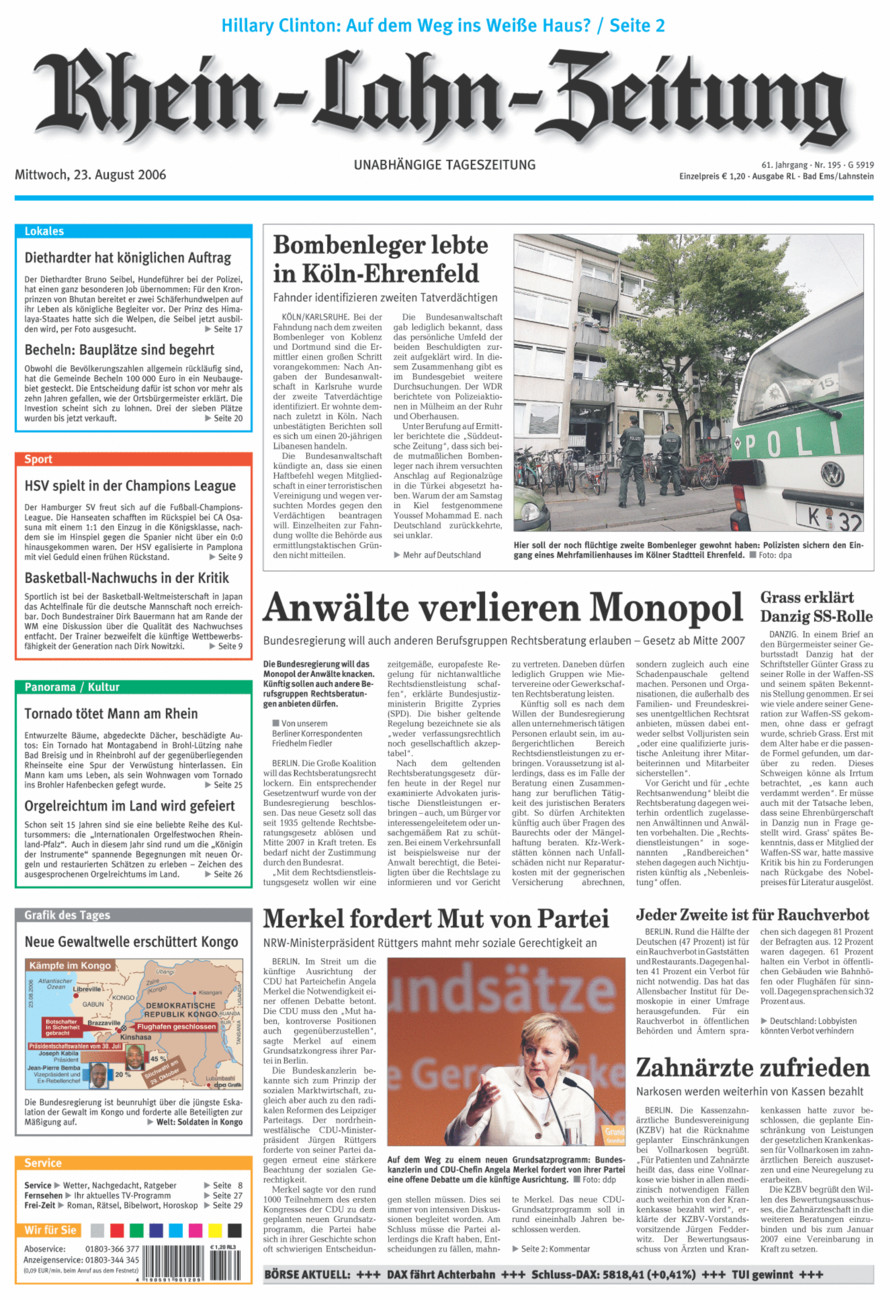 Rhein-Lahn-Zeitung vom Mittwoch, 23.08.2006