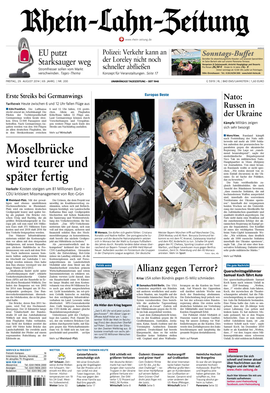 Rhein-Lahn-Zeitung vom Freitag, 29.08.2014