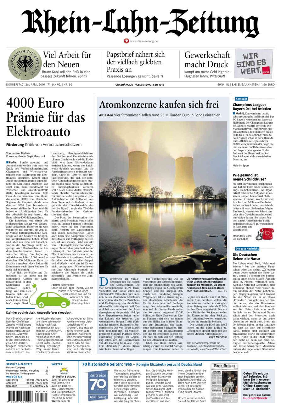 Rhein-Lahn-Zeitung vom Donnerstag, 28.04.2016