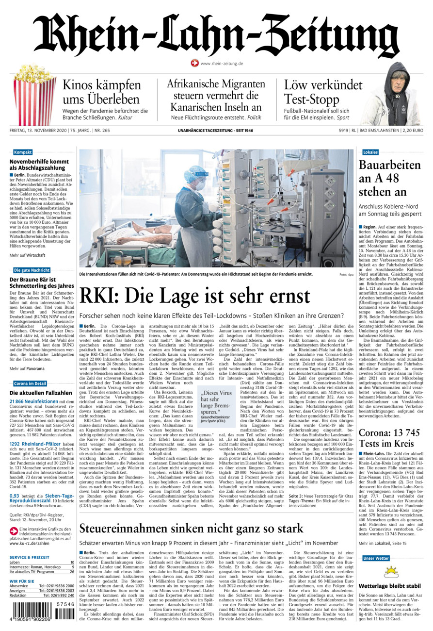 Rhein-Lahn-Zeitung vom Freitag, 13.11.2020