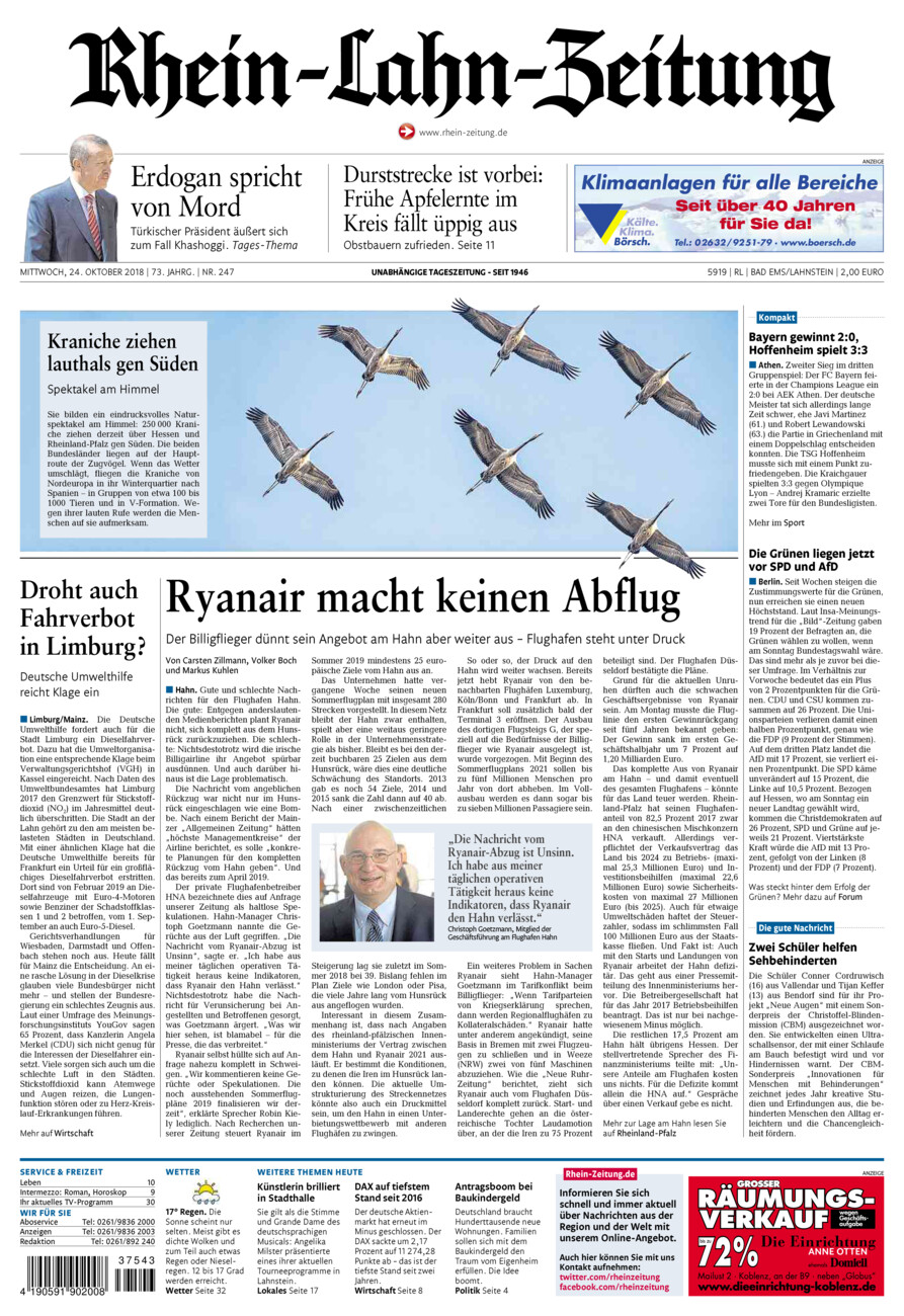 Rhein-Lahn-Zeitung vom Mittwoch, 24.10.2018