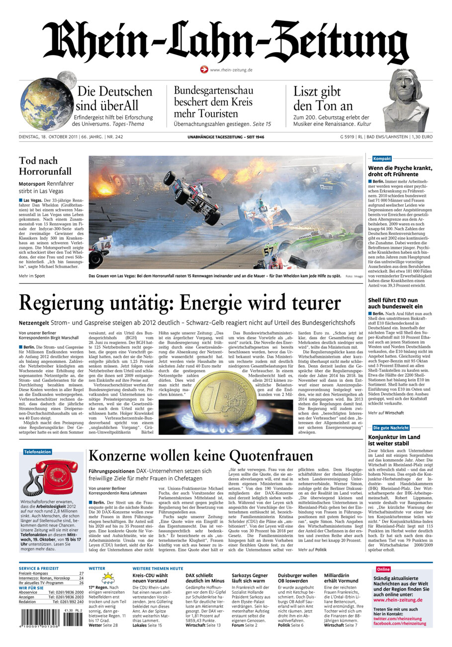 Rhein-Lahn-Zeitung vom Dienstag, 18.10.2011
