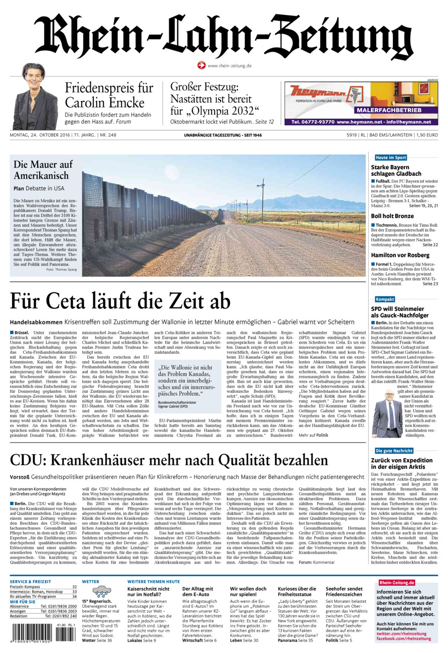 Rhein-Lahn-Zeitung vom Montag, 24.10.2016