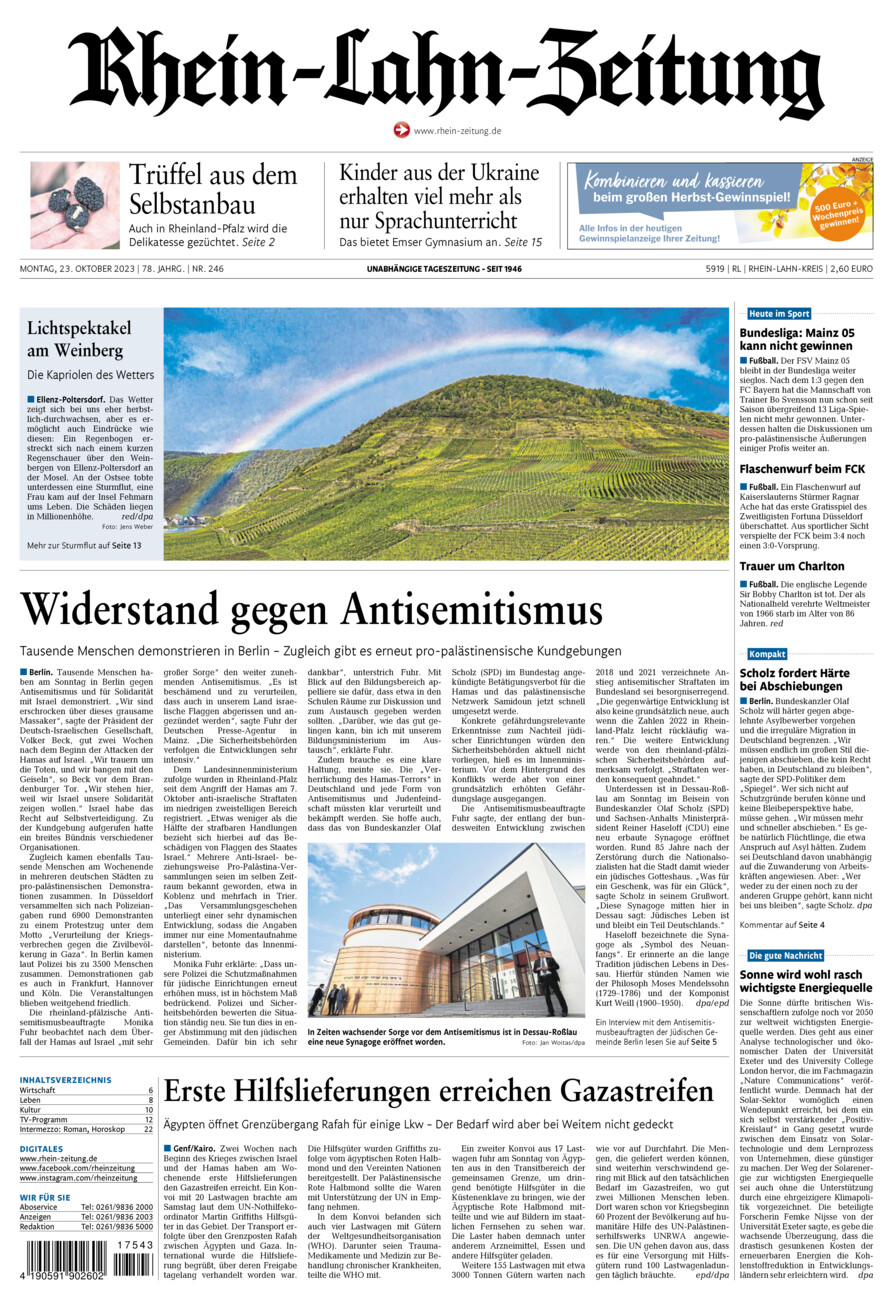 Rhein-Lahn-Zeitung vom Montag, 23.10.2023