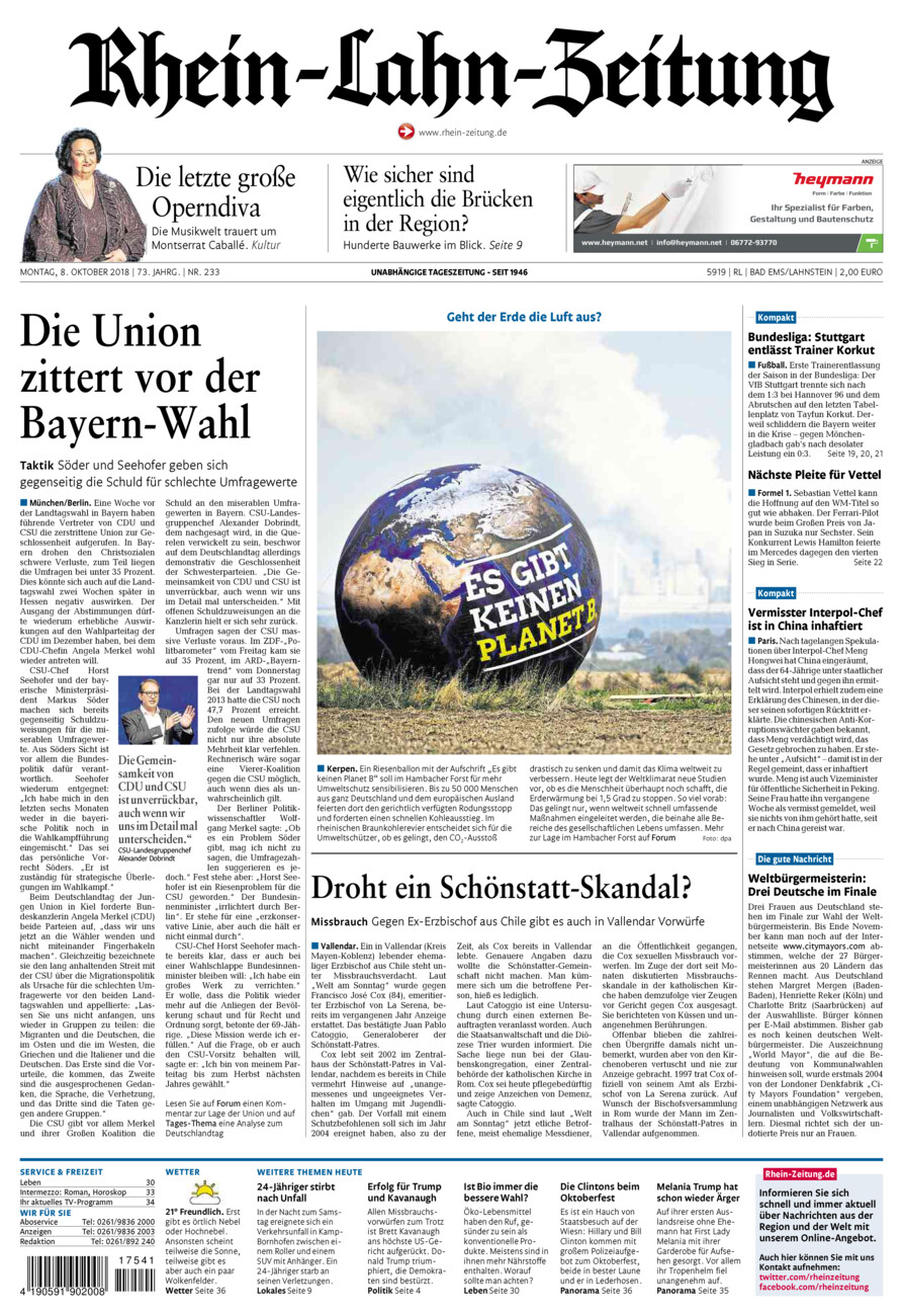 Rhein-Lahn-Zeitung vom Montag, 08.10.2018