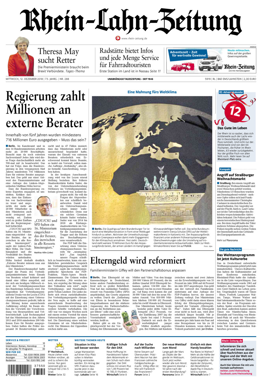 Rhein-Lahn-Zeitung vom Mittwoch, 12.12.2018